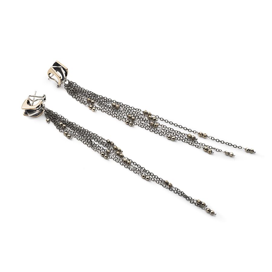3 element 'Congiunzioni' earrings with fringes CONGIUNZIONI | OR3 CONPB BRO FRA ARG LUNGA